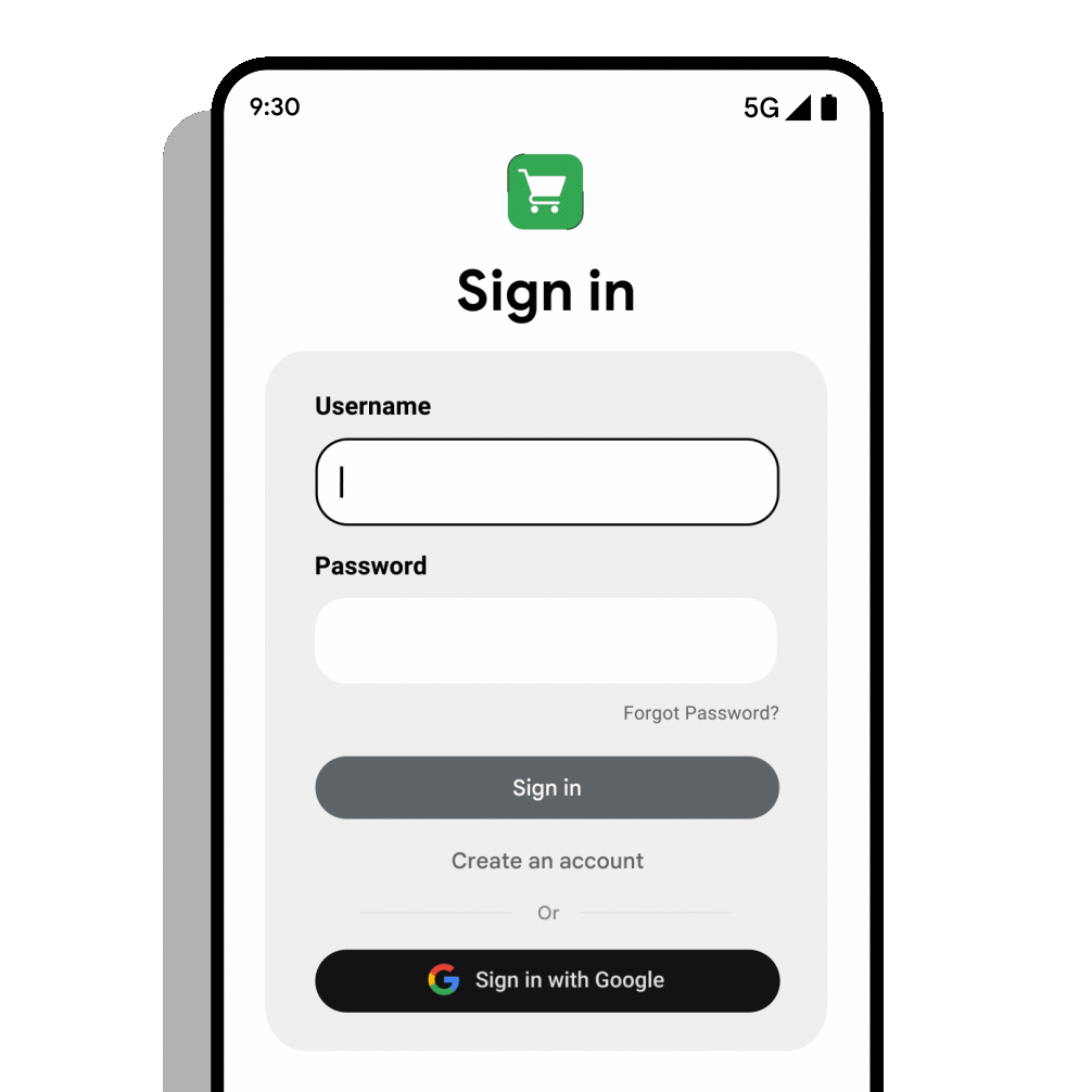 Animazione che mostra il flusso di Accedi con Google